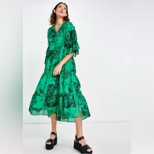 Topshop Puff-Sleeve Emerald Dress